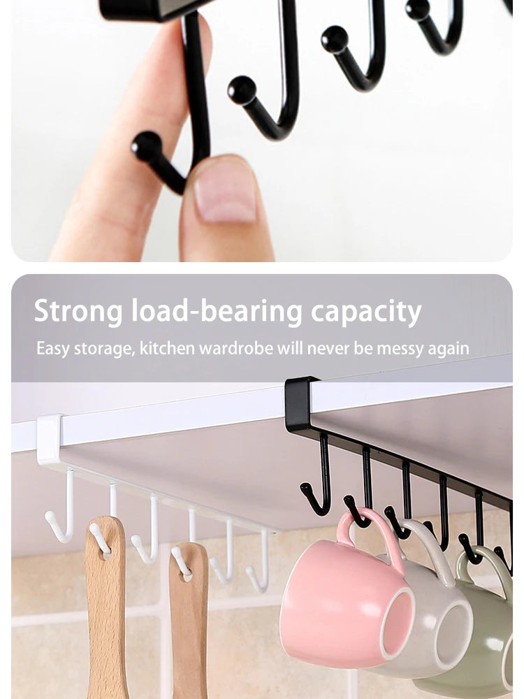 1/2pcs 6 Hook Coffee Cup Mug Holder Black White Hooks Shelf Multifunction Kitchen Cabinet Sundries Organizer Storage Hanger