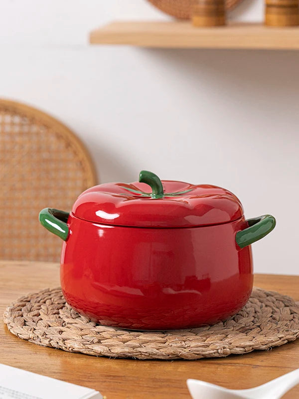 Double-Eared Ceramic Soup Bowl with Lid for Home Use Instant Noodles Bowl Lychee Noodles Special Utensils Student Dormitory