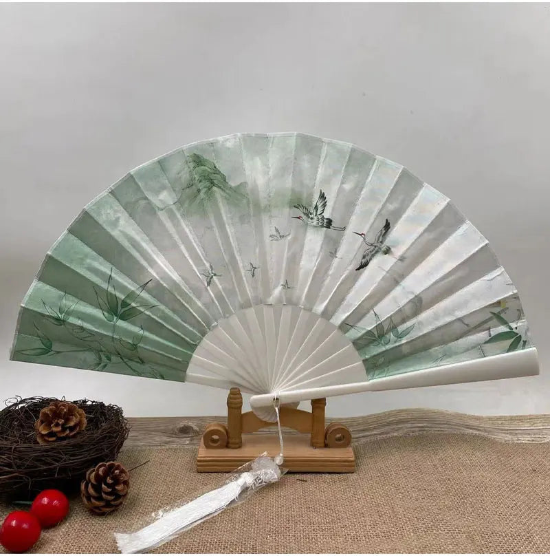 With Tassel Art Craft Style Foldable Hand Fan Portable Folding Fan Wedding Party Photo Props Guest Gifts Home Decor Craft