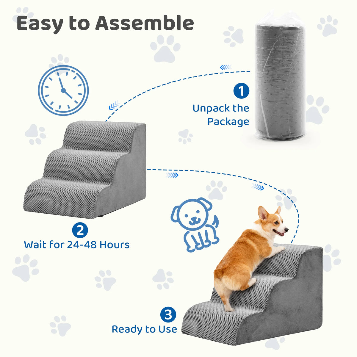 JHK 3-5 Step High-Density Foam Dog Stairs Ramp for