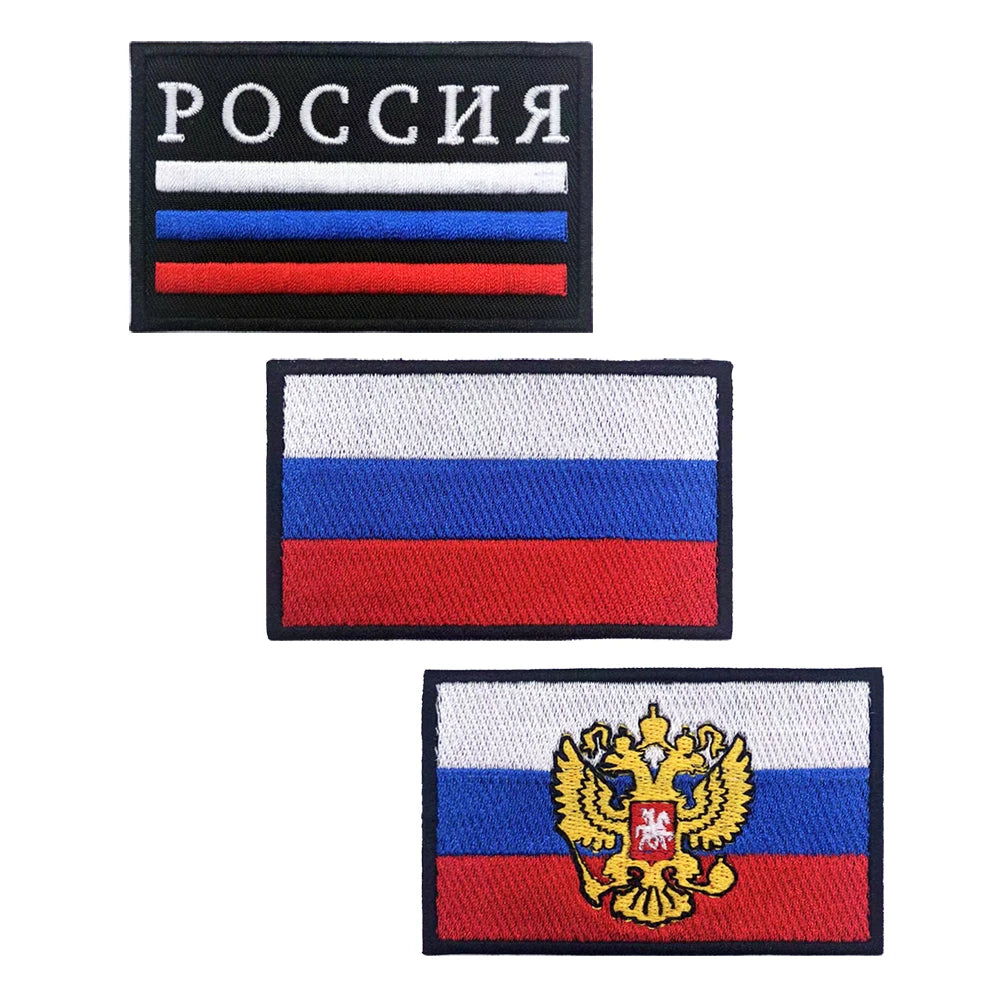 1PC Russian Flag Russia Armband Embroidered Patch Hook Loop Or Iron On Embroidery  Badge Cloth Military Moral Stripe