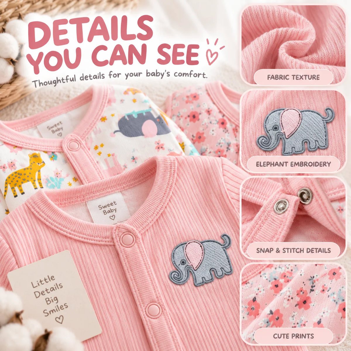 Baby Girl Rompers Long Sleeve Footed Jumpsuits Newborn Infant