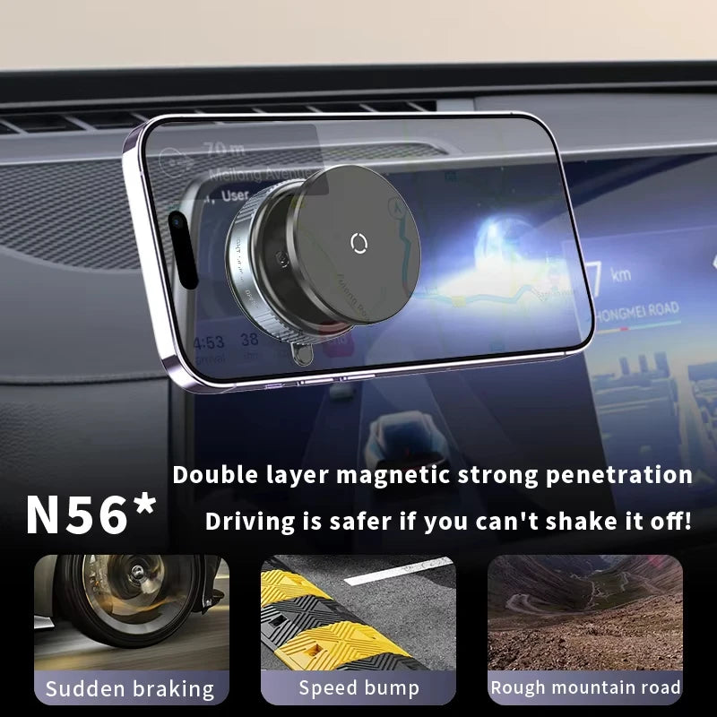 Universal Car Phone Holder Vacuum Suction Cup Strong Magnetic Adsorption 360°Phone Bracket For Gym Kitchen Car Navigation Stand