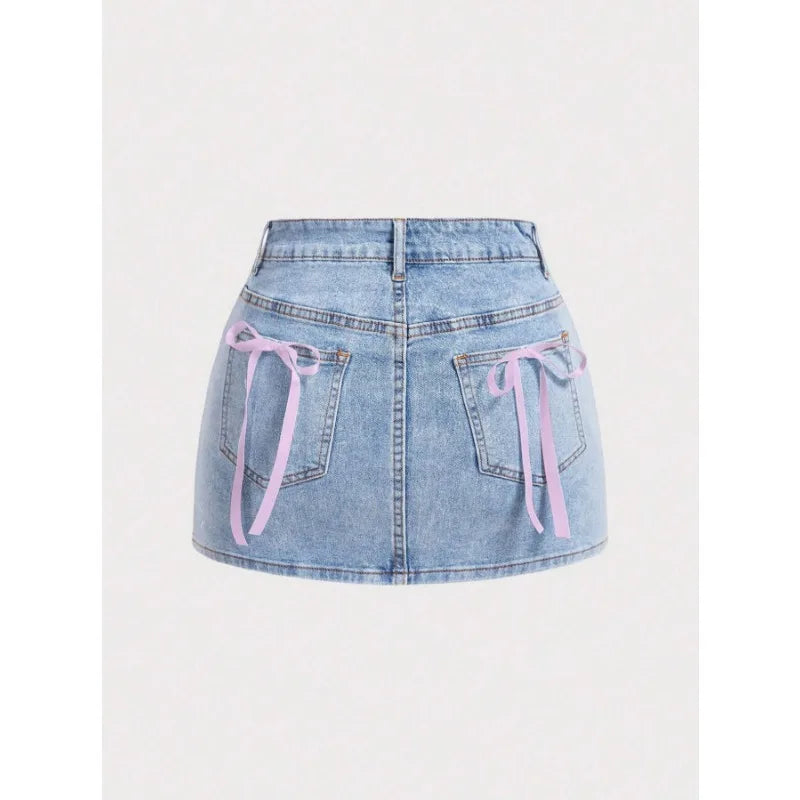 Women's Y2K Light Blue Denim Mini Skirt High Waist A-Line Skirt