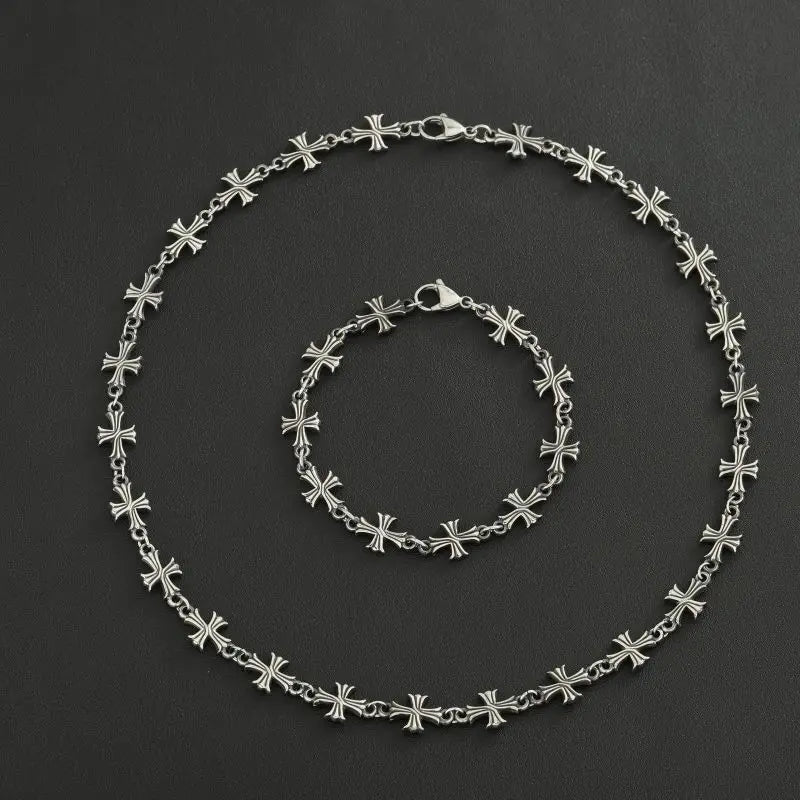 Punk Chain With Cross Necklace For Man Woman Hiphop Crosses Trend Jewelry Premium Clavicle Chain Gothic Bracelet Y2K Accessories