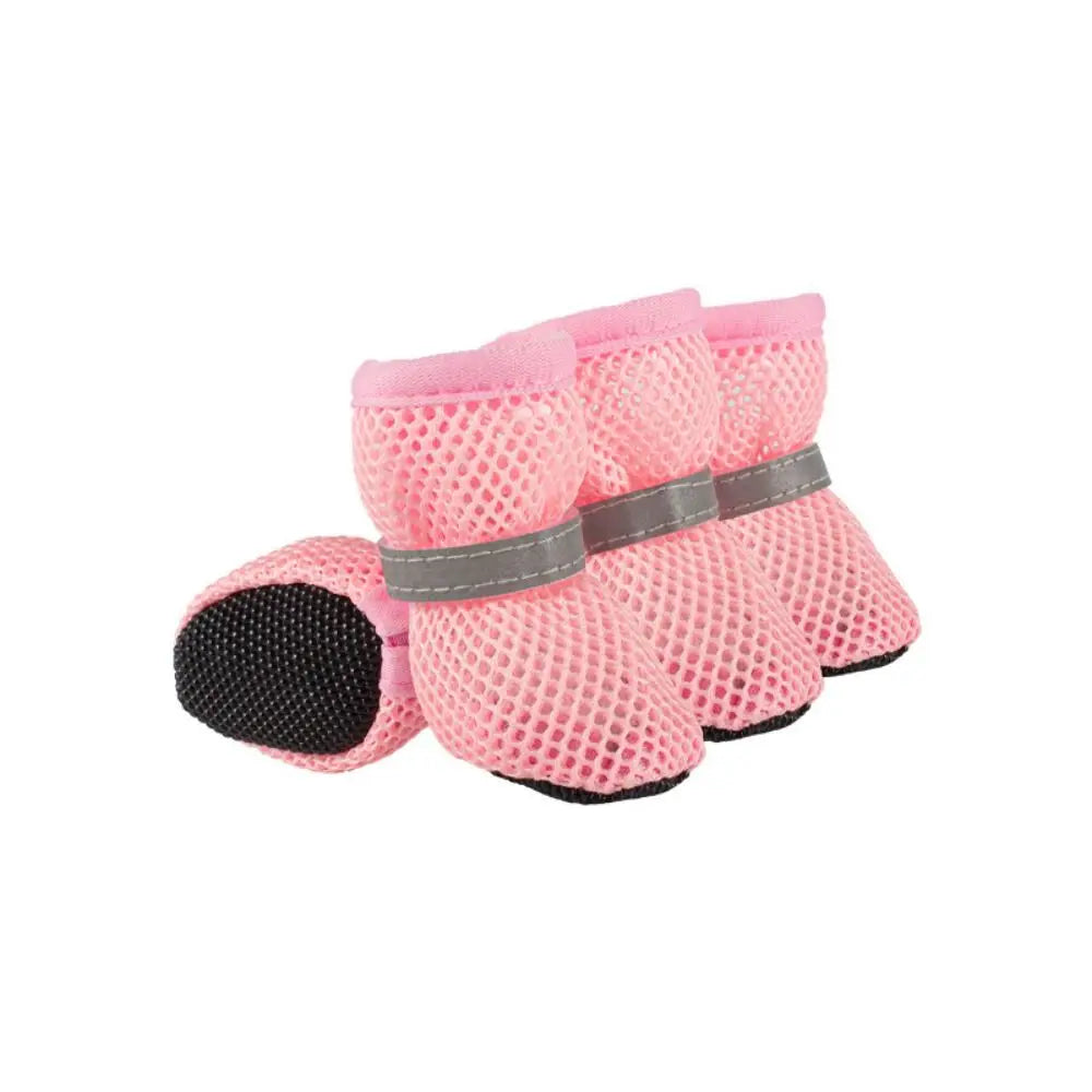 4pcs/set Fashion Breathable Dog Mesh Shoes Non-slip Reflective Dog Net Shoes Wear Resistant Hollow Out Dog Shoes Summer