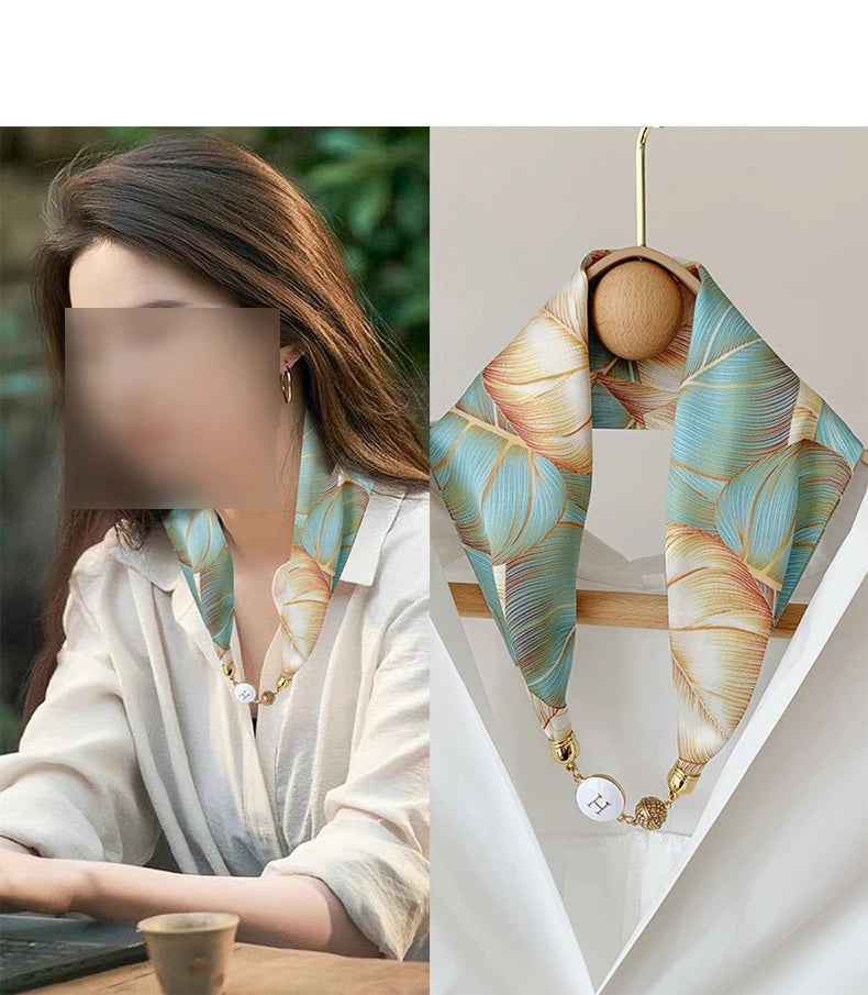 Imitation Silk Scarf Magnetic Buckle Necklace Pendant Wearing Spring and Autumn Cervical Protection for Women