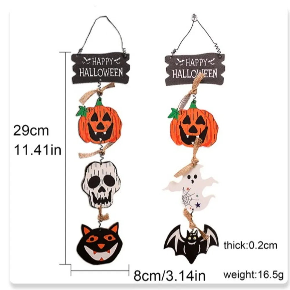 Halloween Wooden Door Sign Pumpkin Ghost Bat Trick or Treat Doorplate Horror Props Happy Halloween Door Hanging Pendents