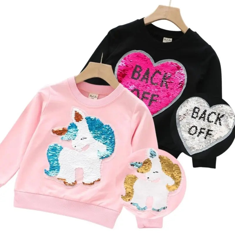 Cute Cat Baby Girls Hoody Sweatshirt Toddler Kids Cotton Sequins Cartoon Sweater Children Spring Autumn Clothes Tops