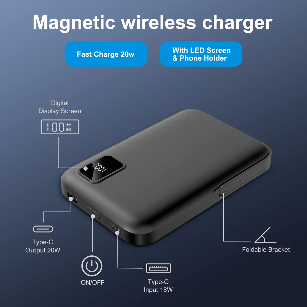 Magnetic Power Bank 10000mAh Wireless Charger 20W Fast Charging Portable External Battery Pack for iPhone 15/14/13/12 Series
