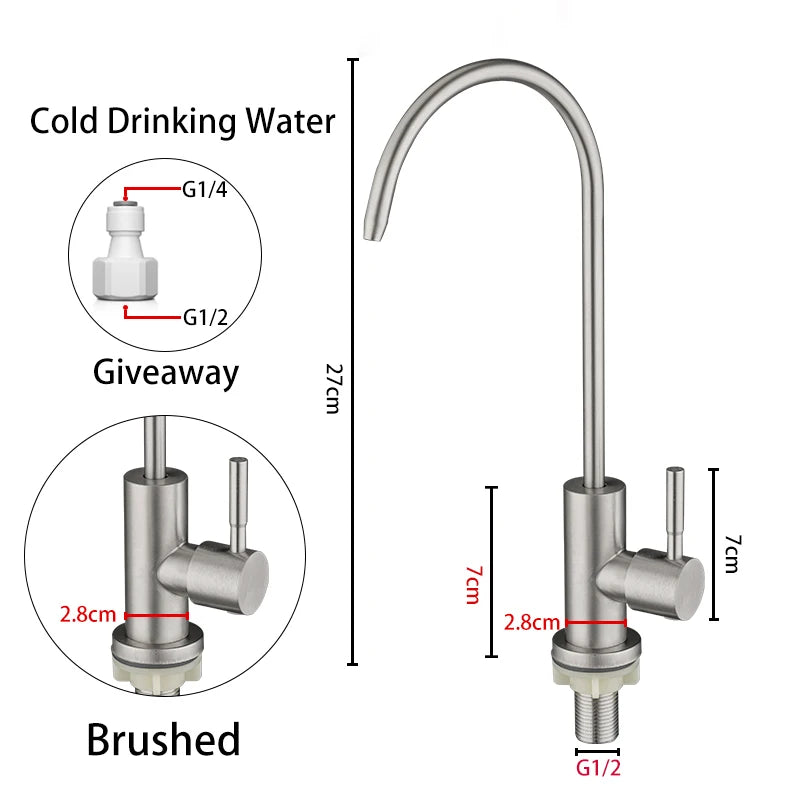 ULA 1/4"Kitchen Faucets Direct Drinking Tap Stainless Steel Water Purifier Faucet Single Cold Water Sink Faucet Filter Faucet