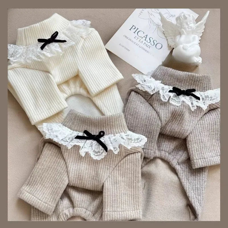 Lace Winter Pet Clothes Pet High Neck Floral Base Shirt Dog Home Clothing Small Medium-sized Dog Cat Base Shirt Puppy Clothing