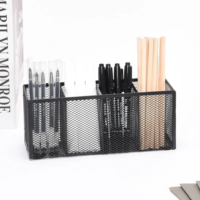 Metal Mesh Desk Organizer, Pen Holder, Pencil Holder, Office Supplies, 4 or 3 Compartments, Home and School Supplies, 1Pc