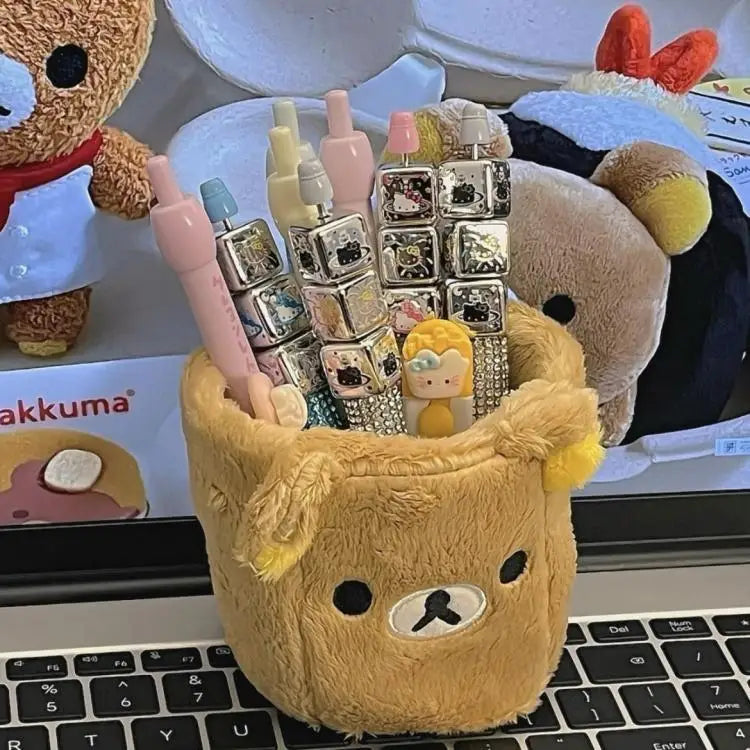 New Cute Rilakkuma Pen Holder Cartoon Anime Pen Container Desk Organizer Decorations School Students Gifts Stationery Supplies