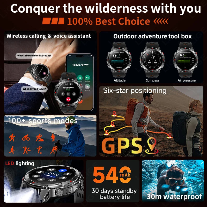 LIGE New Military 540mAh Battery Smart Watch Men 5ATM