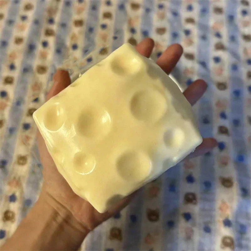 Giant Cheese Cube Squeezing Ball 7cm Ultra-thin Cheese Flour Ball Plastic Kneading Music TPR Decompression Toy Room Decoration