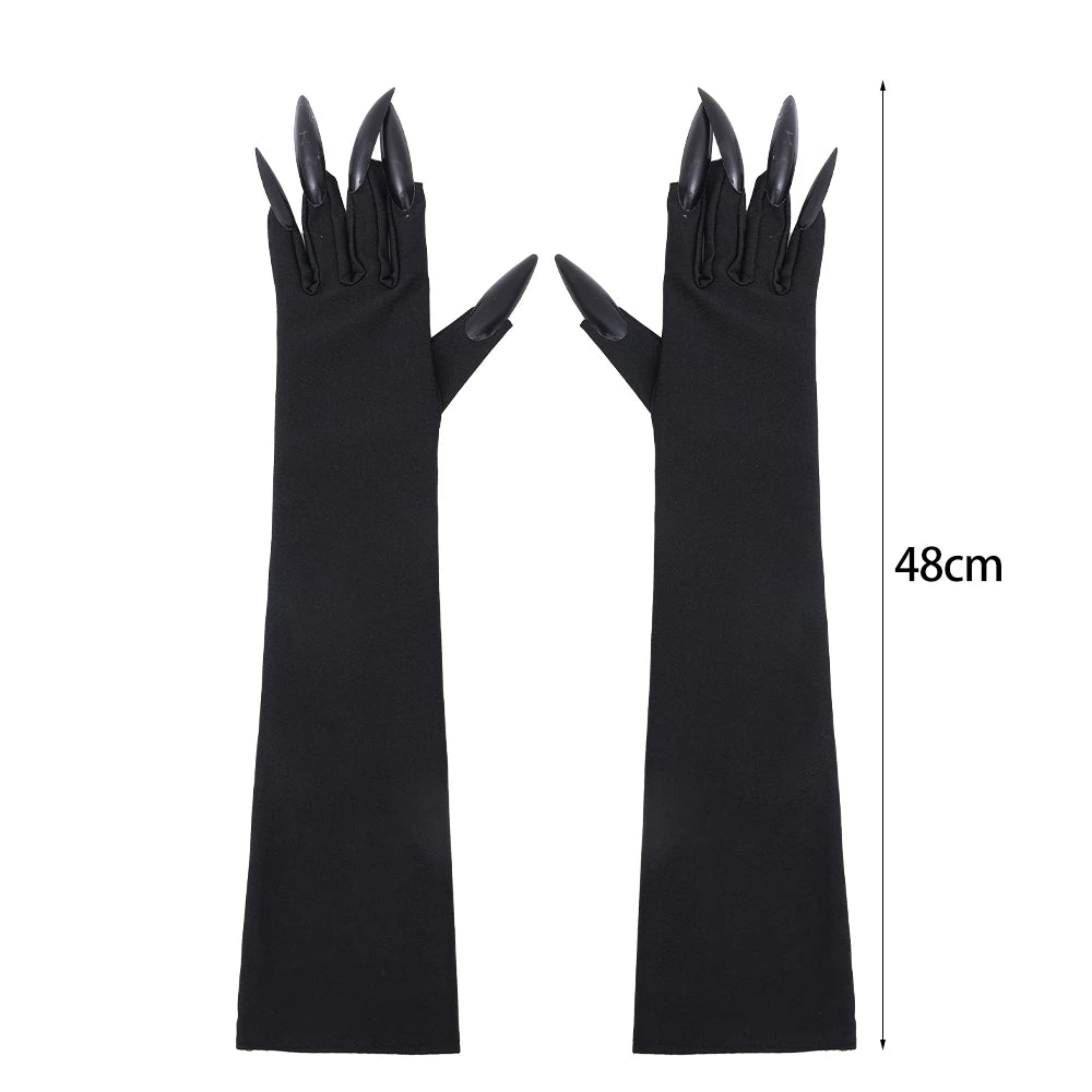 5/1pair Scary Long Nails Gloves Halloween Cosplay Ghost Claw Black Nails Finger Gloves Arm Sleeves Party Costumes Props Supplies