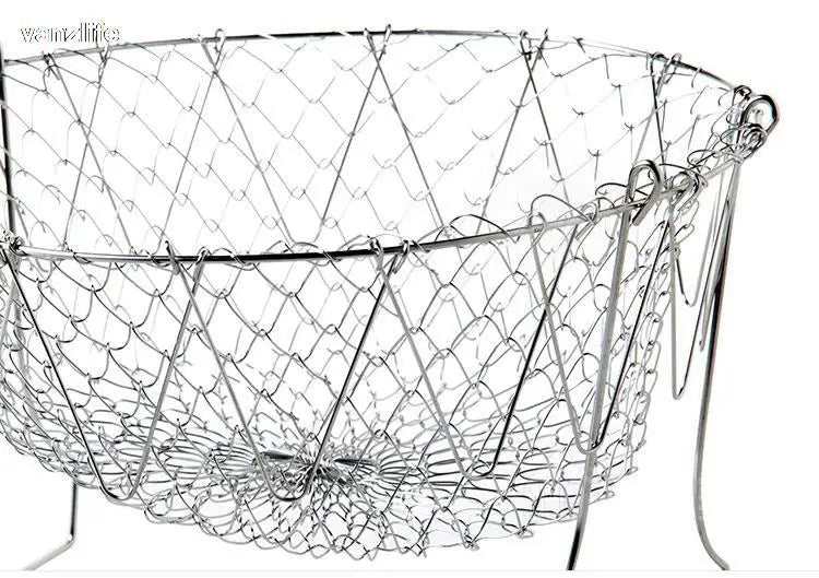 vanzlife stainless steel deep-fried large noodle kitchen French fries tools drain basket Household leak net spoon folding filter