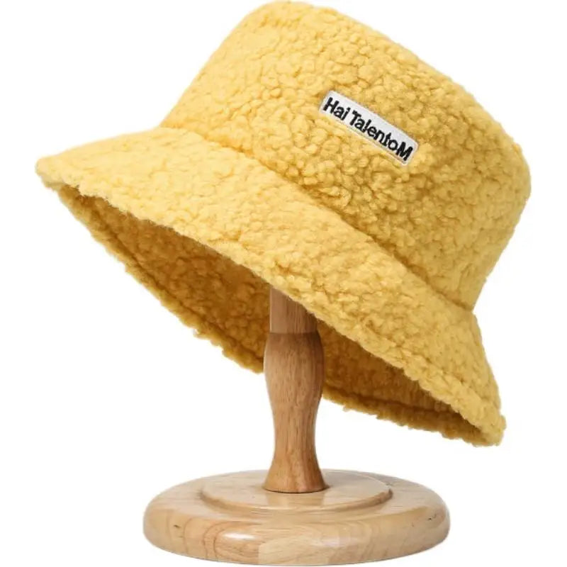 Korean Fisherman Hat Pure Color Warm Embroidered Letter Beanie Plush Light Weight Cap Unisex Casual Bucket Hat
