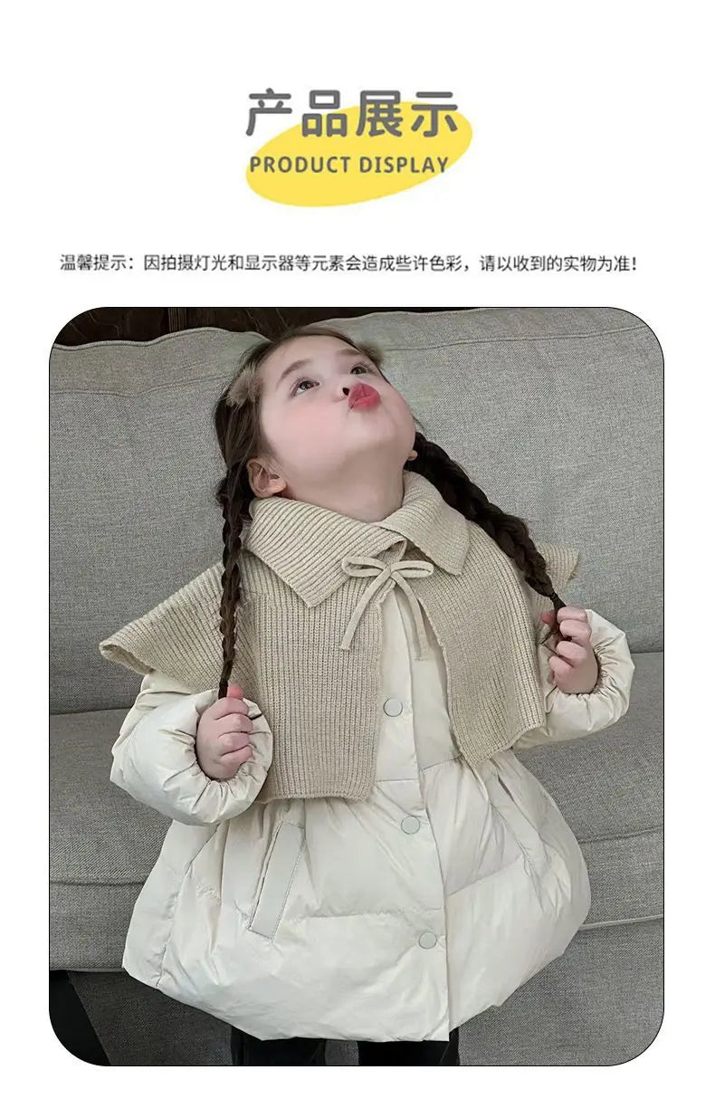 Beige/Red Girls Baby Winter Coats Knitted Shawl Thick Warm Jackets Fashion Kids Children Princess Clothes Overcoats Outerwear
