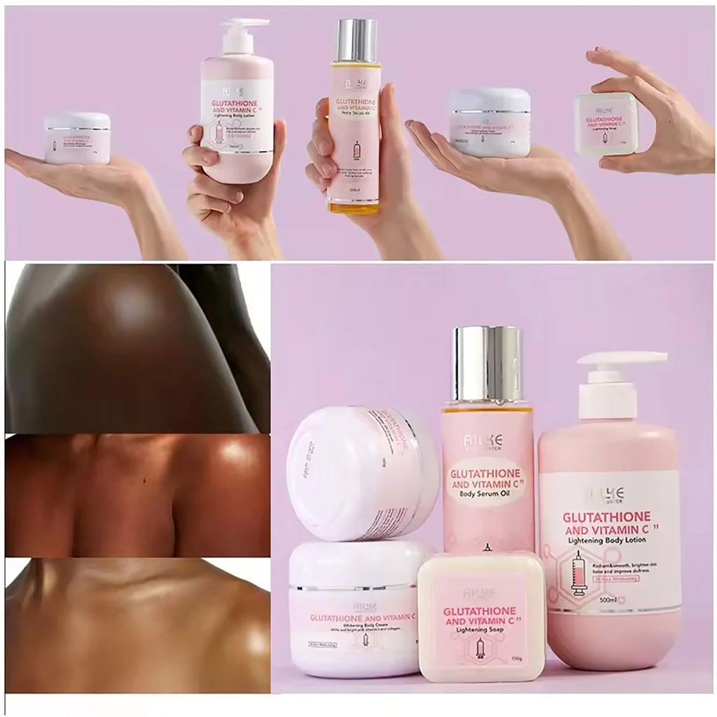 AILKE Whitening Remove Black Spots Facial Skin Care Lotion Moisturizing Cream Body Glutathion Vitamin C Black Skin Face New Set