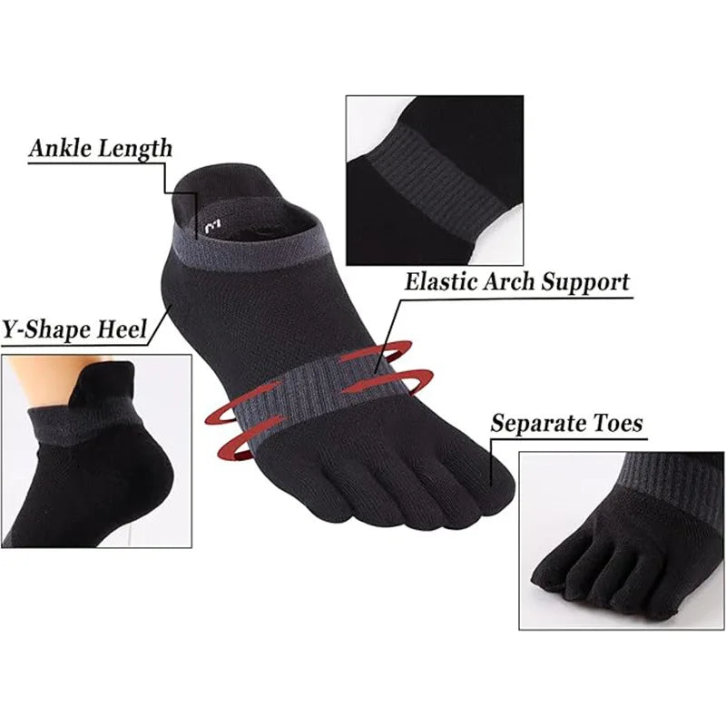 1/5 Pairs Men's Mesh Toe Socks Color Block Striped Low Cut Five Finger Running Sport Socks Breathable Anti-Bacterial Toe Socks