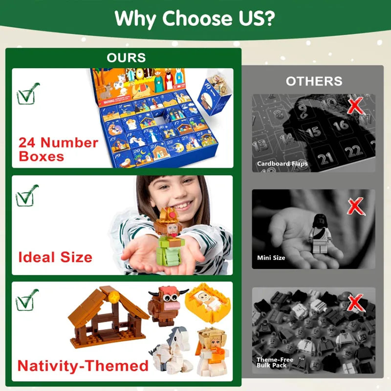 Christmas Advent Calendar Building Blocks Blind Box 24 Day Countdown DIY Child's Children Christmas Train Tree Statue Scene Gift
