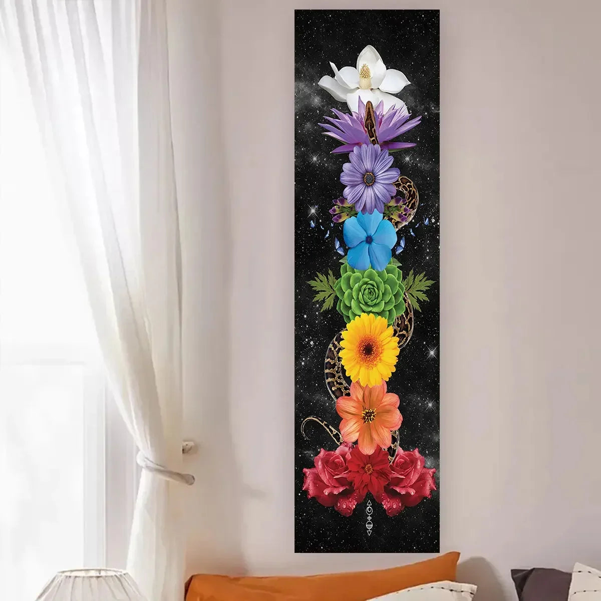VIKAMA Seven Chakra Vertical Tapestry Rainbow Energy Wall Decor for Yoga Studio Meditation Space Wall Hanging Home Decoration
