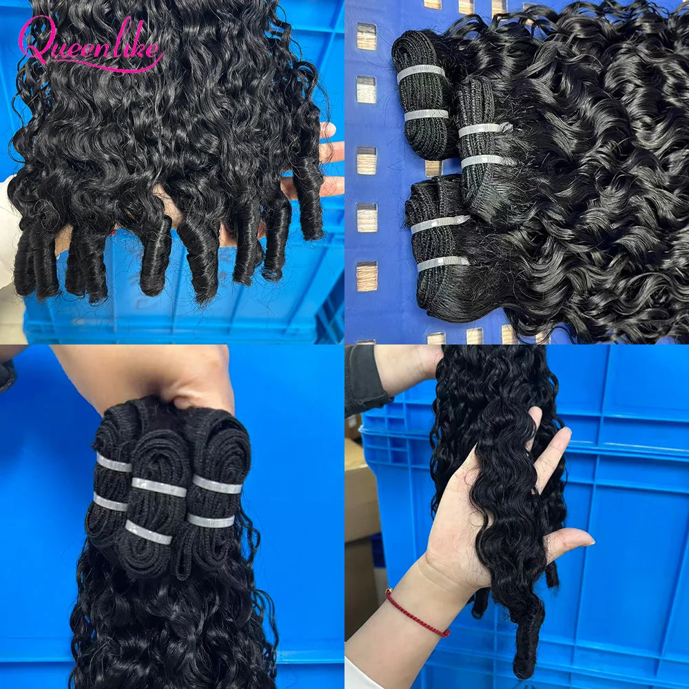 Queenlike Burmese Curly Raw Human Hair Bundles 15A Double