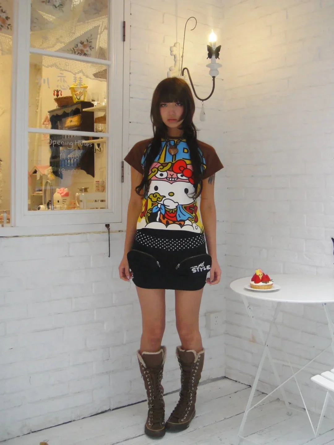 Y2K Sanrio Hello Kitty New Anime Fashion Short Tops Summer Cute Tees Cartoon Printed High Street Gothic Short Hottie T-shirts