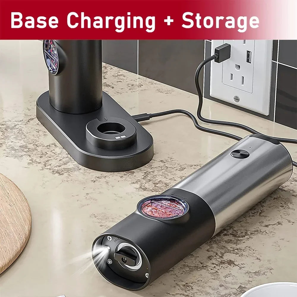 Electric Salt Pepper Grinder Set USB Rechargeable Automatic Spice Mill with LED Light Adjustable Coarseness Kitchen Gadget
