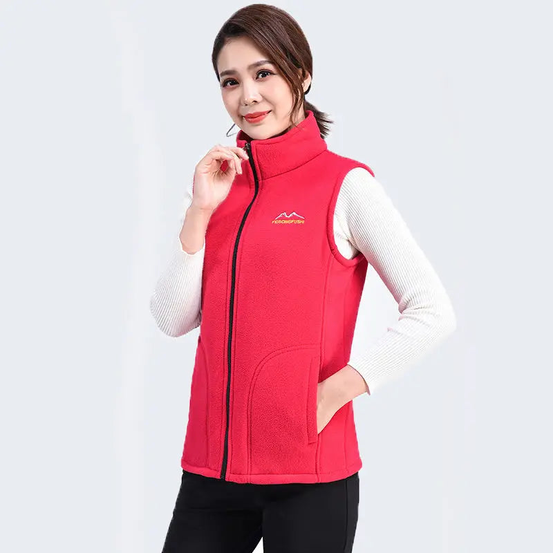 Autumn Winter Fleece Vest Women Stand Collar Zipper Sweatshirt Sleeveless Cardigan Warm Waistcoat Solid Tankcoat Women Clothing
