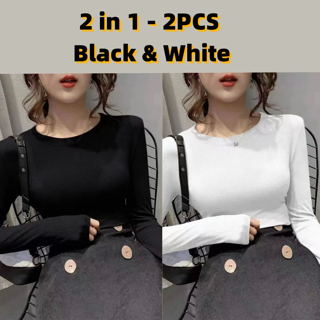 Autumn Office Lady Basic O-neck Slim T-shirt Women Solid