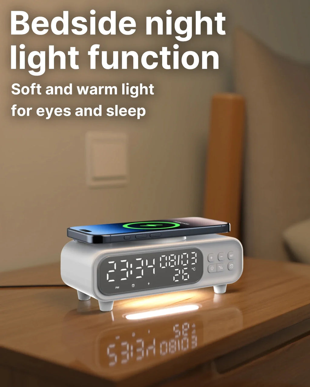 15W Wireless Charger Time Alarm Clock LED Night Light Thermometer Earphone Phone Chargers Fast Charging Dock Station For iPhone