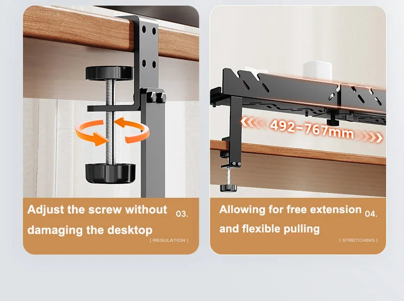 New Multi Functional Shelf Desk Under Table Hanging Metal Cable Holder Kitchen Organizer No-Drill Standing Desk Organizer