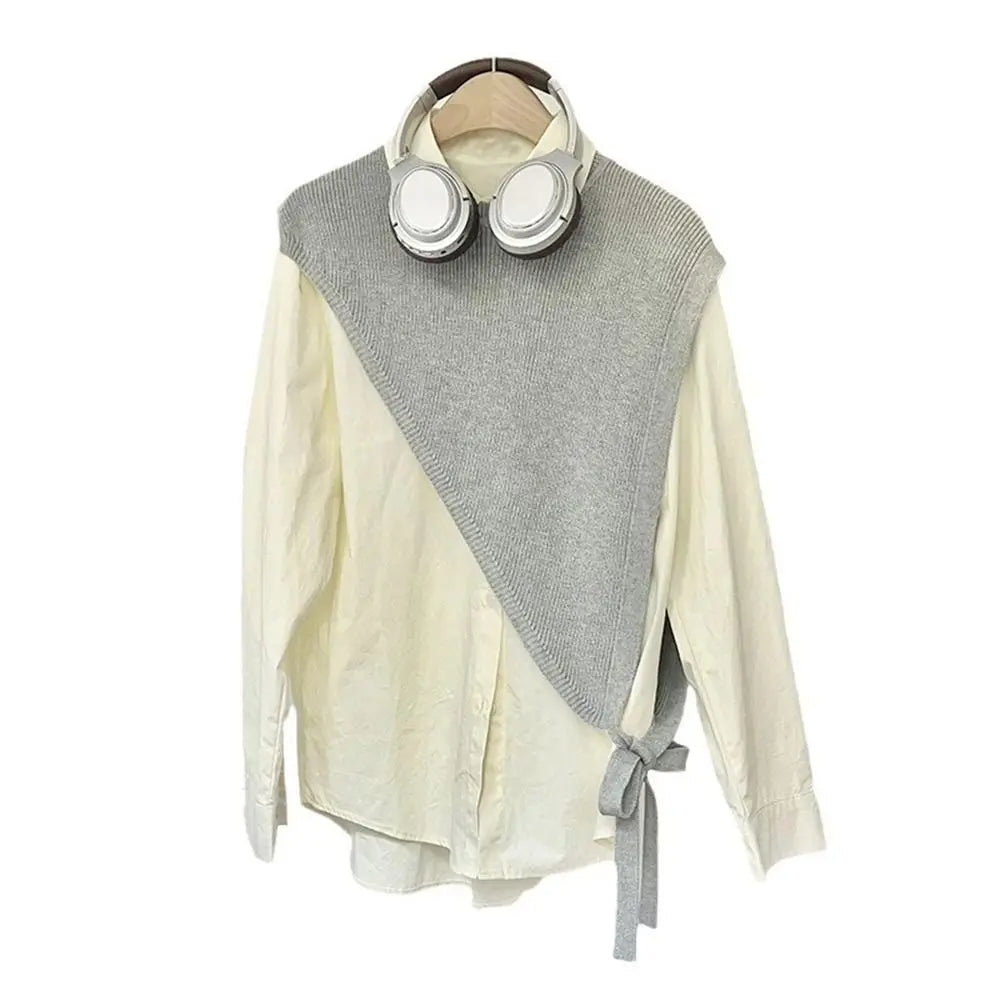 for Blouse Knitted Shawl Vest Solid Color Warm Triangle Beveled Edge Vest Clothing Accessories Polyester