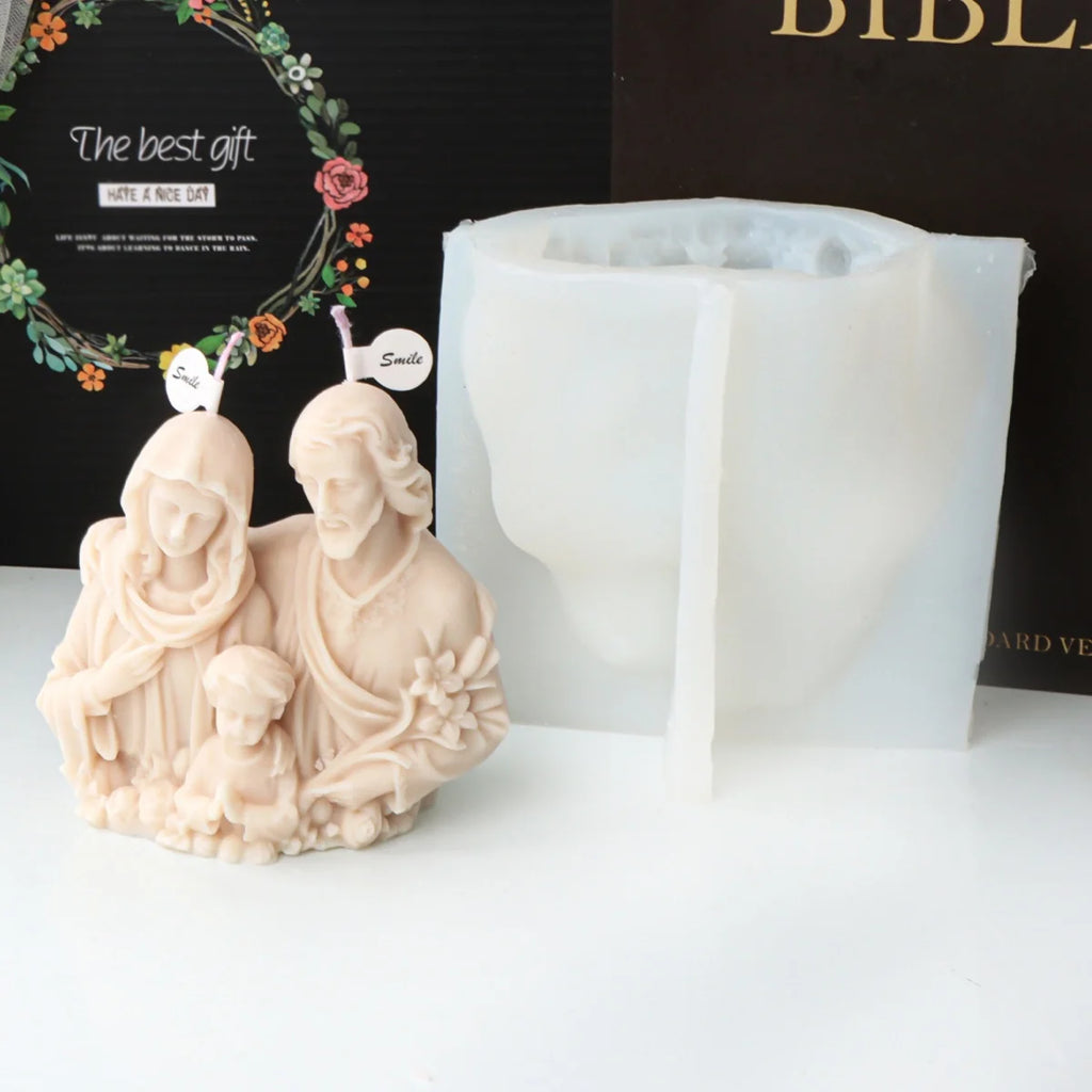 3D Holy Family Statue Silicone Mold Jesus Virgin Mary Baby Family with Three People Candle Resin DIY Tool Religion Home Decor