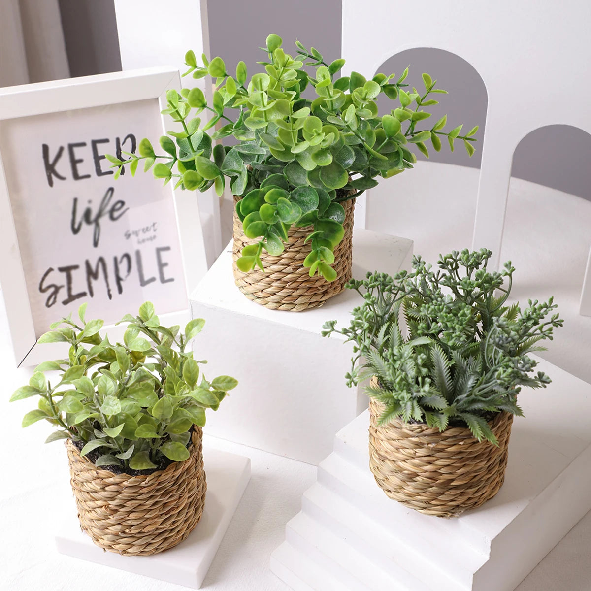 XIYA Flower Green Artificial Plants Eucalyptus Flowers Woven Small