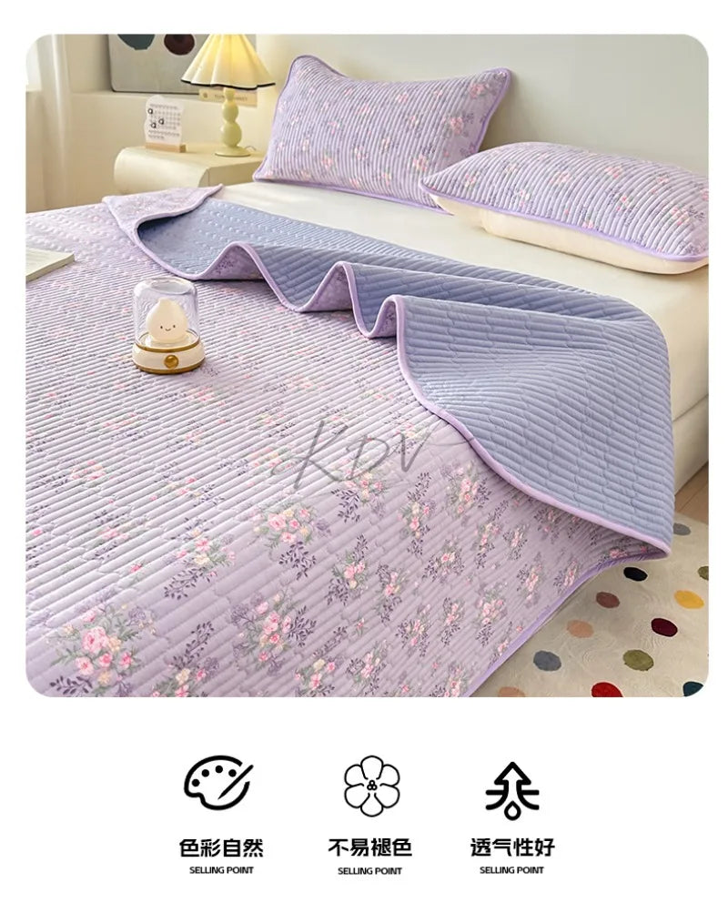 Thickened Quilted Bedspread for Single Double Bed Floral Soft Breathable Summer Quilt Machine Washable Dust-proof Bed Cover Set