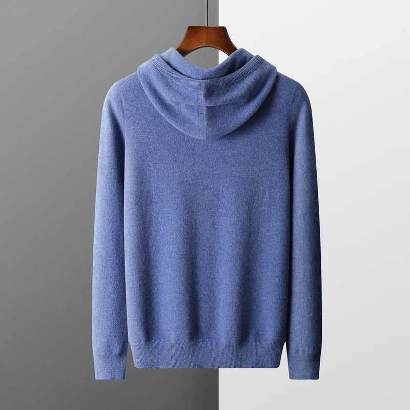 MVLYFLRT Men's 100% Merino Wool Sweater Hooded Collar Knitted Pullover Sweatshirt Autumn Winter Casual Large Tops Long Sleeved