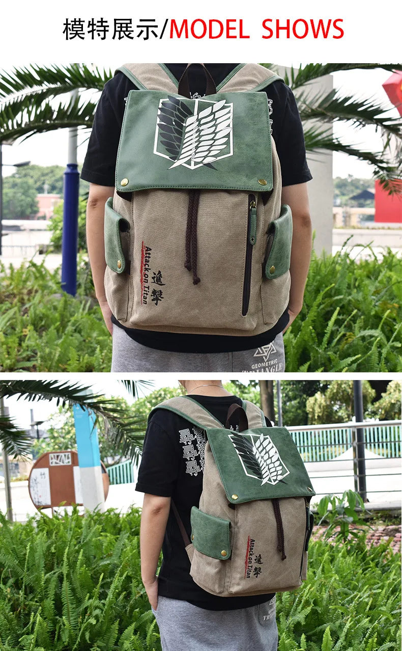 Cartoon Animation AttackonTitan ONEPIECE NARUTO Large Capacity Canvas Backpack
