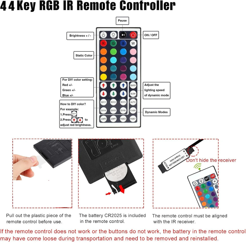 USB Led Strip Lights With 44-Key Infrared Remote Control