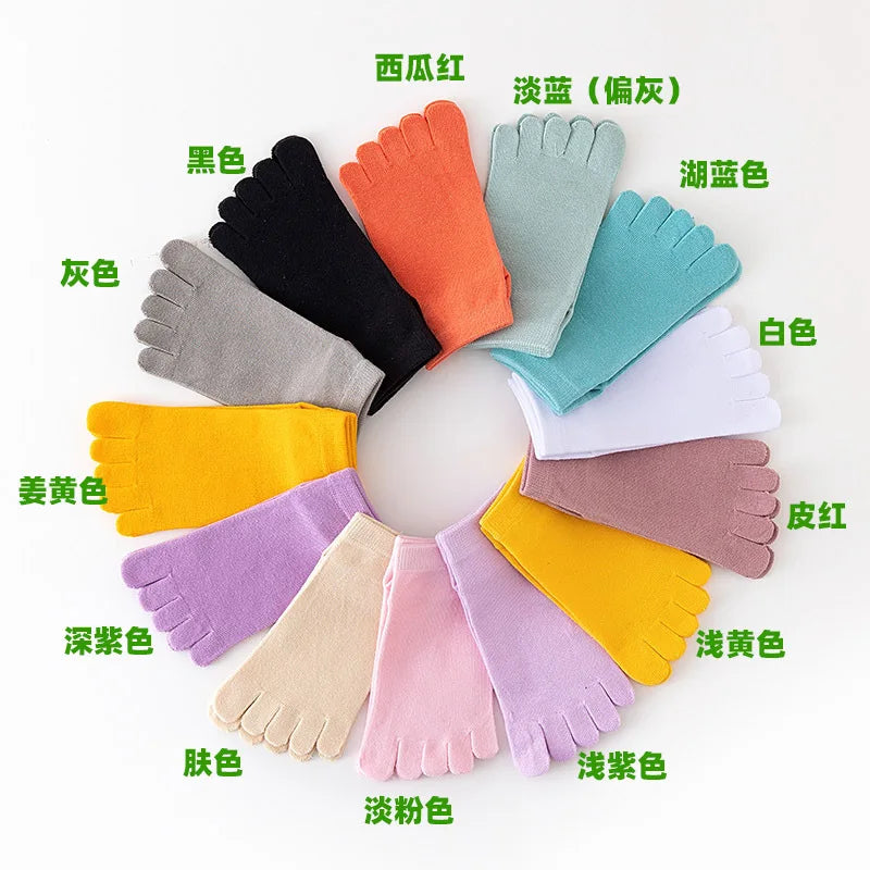 Spring Summer Women's Candy Color Ankle Socks Sweat absorption Breathable Cotton Split Toe Socks 5 Toes Short Five Finger Socks