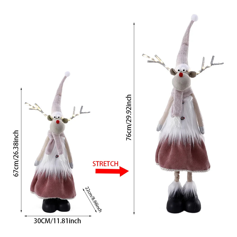 Christmas Large Standing Elk Dolls Navidad Figurine Ornaments With Lights Reindeer For Xmas Kid Gift 2023 New Year Home Decor