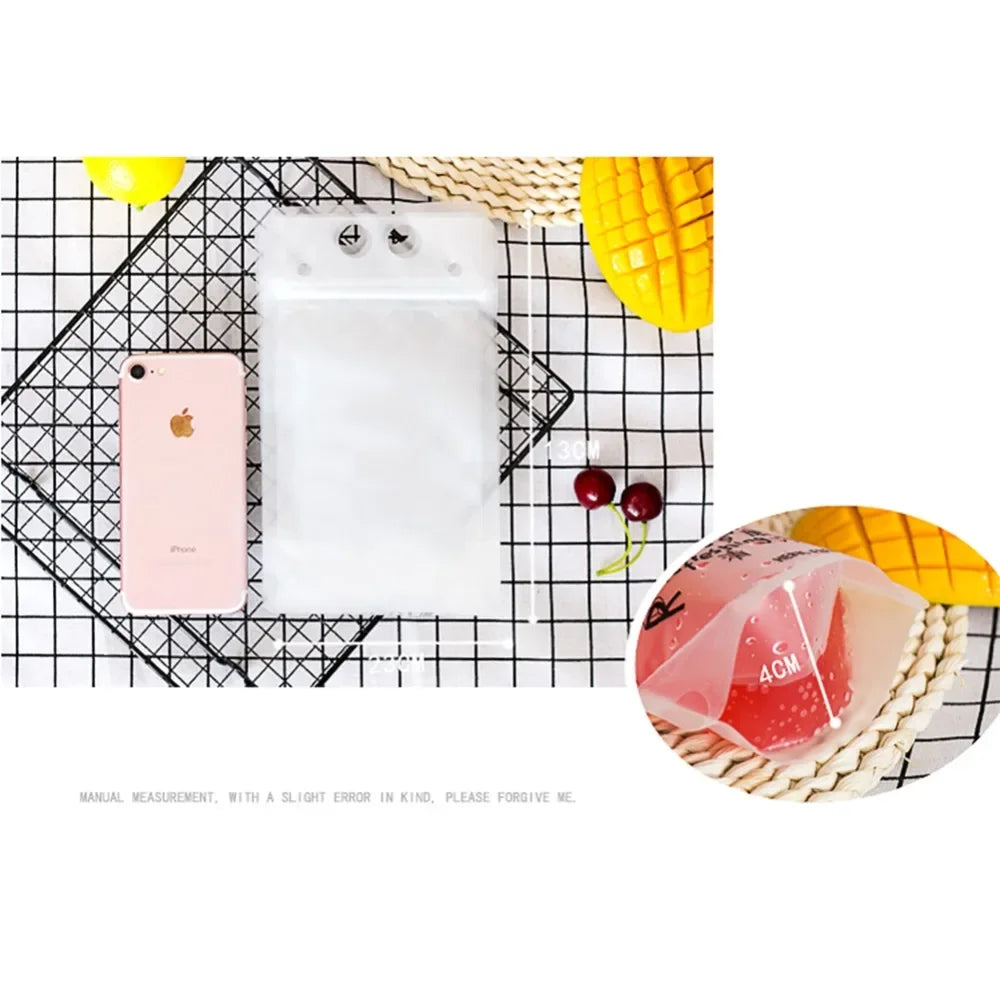 50Pcs Clear Plastic Drinking Packaging Bag Food Fresh Keeping Transparent Beverage Juice Milk Coffee Pouch Zip Bag Without Straw