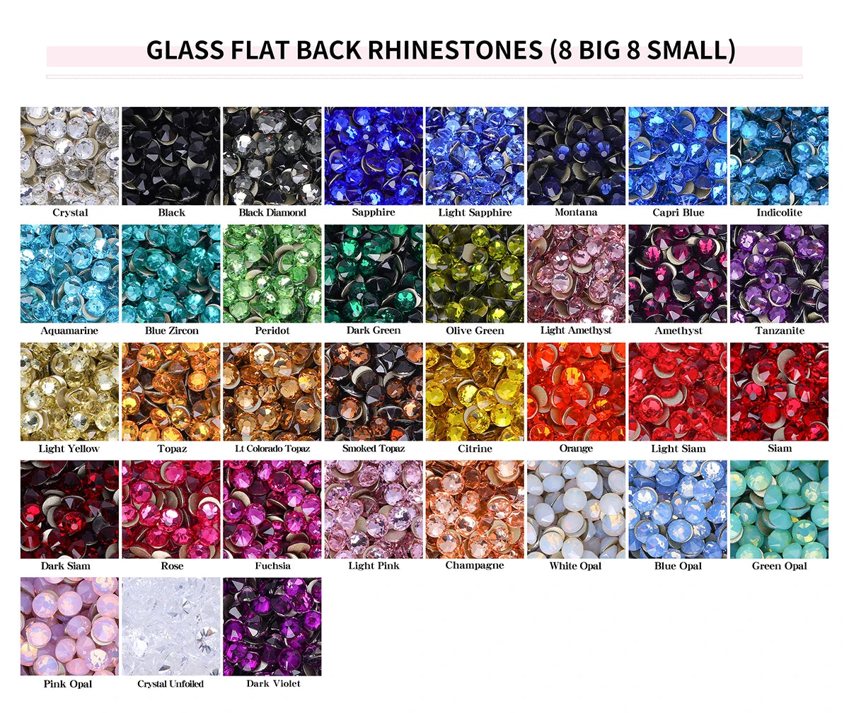 SS10-SS30 2088 Blue 8 Big 8 Small Non Hotfix Diy Strass Crystal Rhinestones Stick On Nail Art Decorations DIY Needlework Clothes
