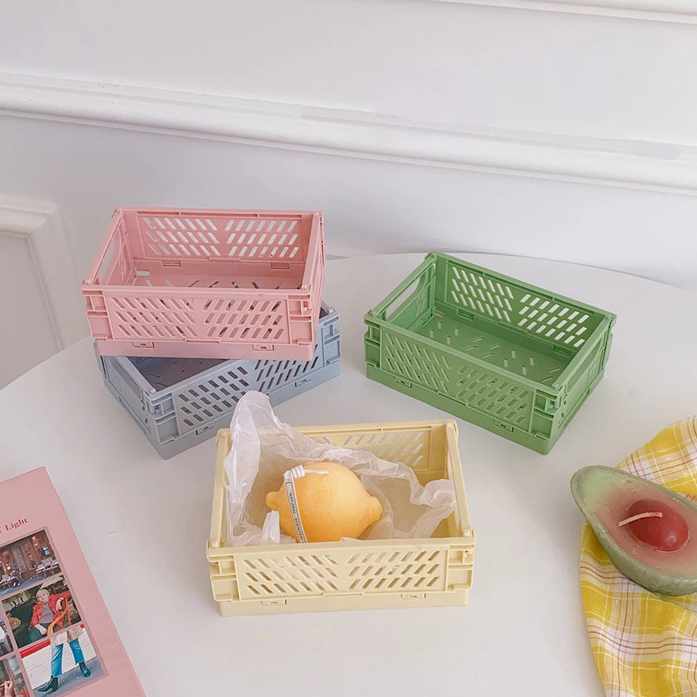1 Pc Mini Foldable Desk Organizer Box Plastic Space-Saving Design Stationery Storage Basket for Tidy Student Workspaces