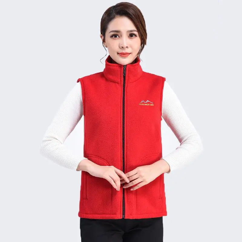 Autumn Winter Fleece Vest Women Stand Collar Zipper Sweatshirt Sleeveless Cardigan Warm Waistcoat Solid Tankcoat Women Clothing