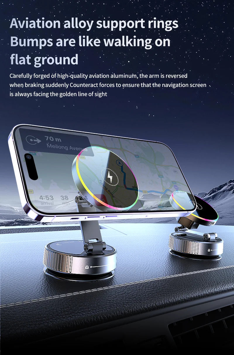 Cooling Magnetic Car Wireless Charger Car Phone Holder Mount Fast Charging for iPhone 15 14 13 Pro Suction Cup Vacuum Foldable