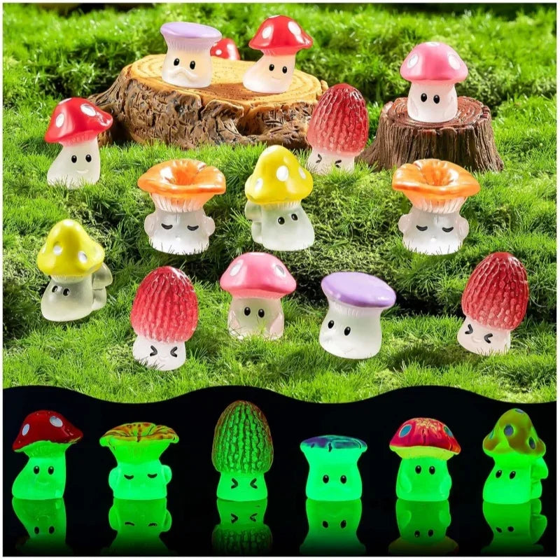 24/48pcs Mini Mushrooms Luminous Cute Tiny Mushroom Figurine for